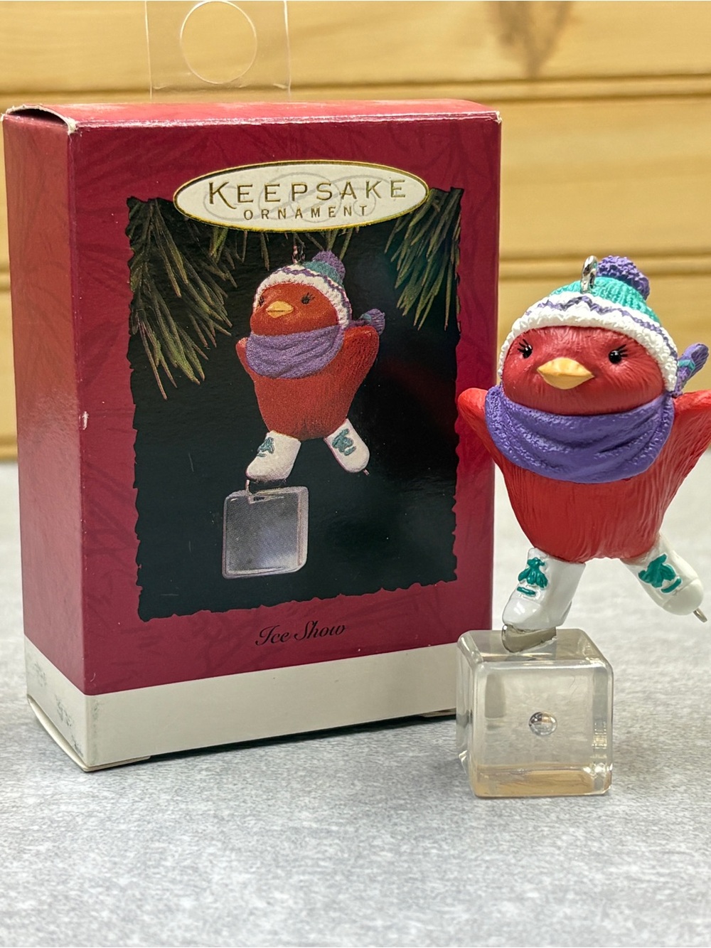 Hallmark Red Bird Ice Skater Ornament with Purple Scarf and Multicolor Hat